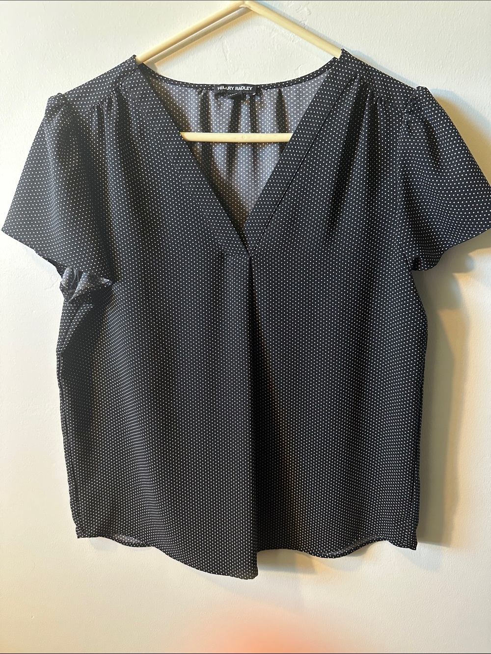 HILARY RADLEY Black Polka Dot V-Neck Flutter Sleeve Blouse